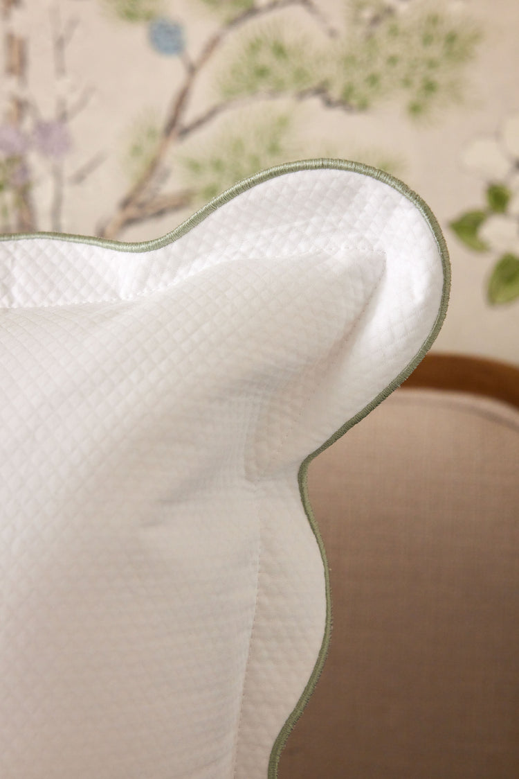 Caption: Sham with Sage Trim; diamond pique pattern close up.